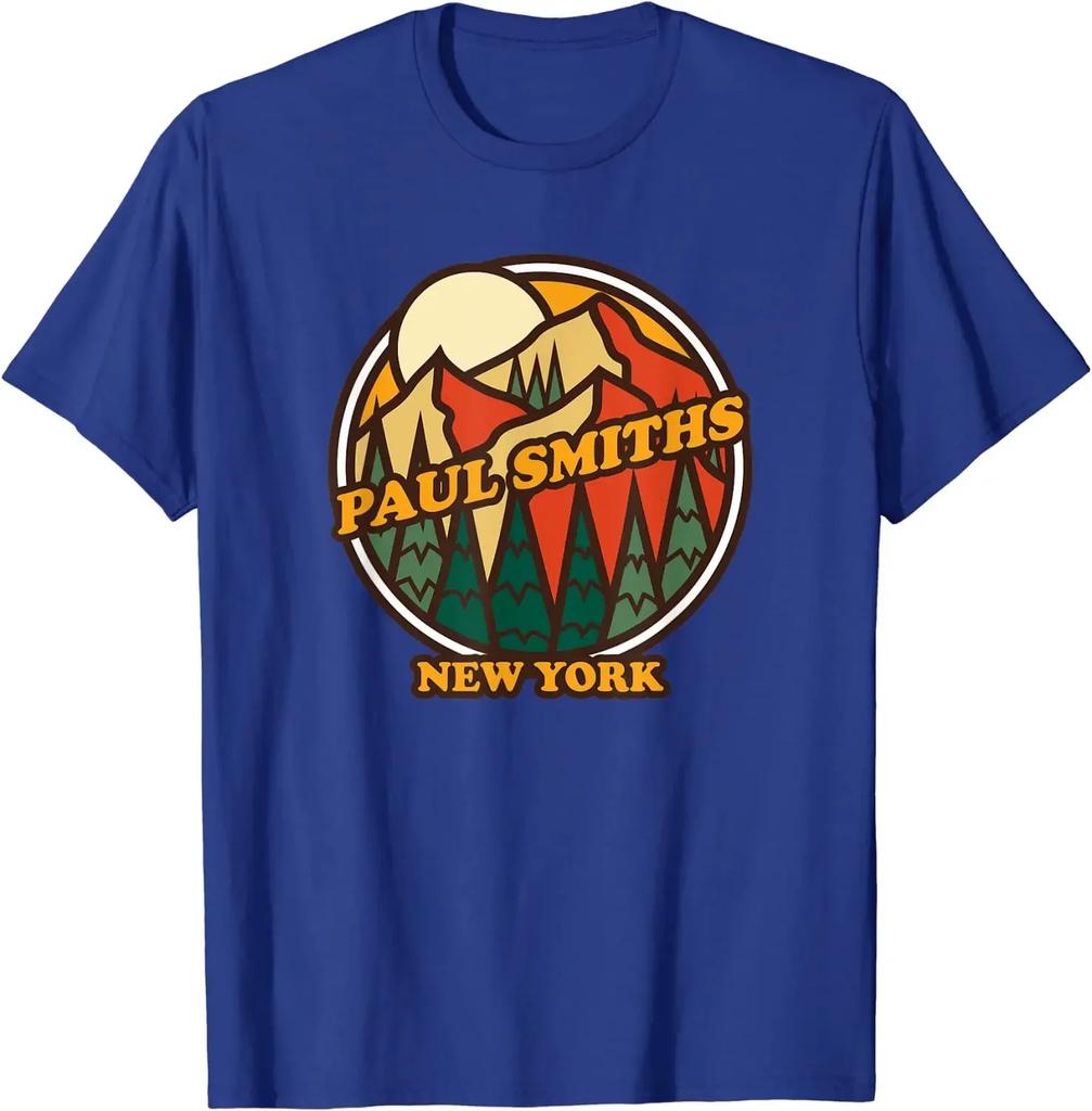 Vintage Paul Smiths New York Mountain Hiking Souvenir Print T-Shirt Anime Clothes Harajuku Mens T Shirts Cotton Four Seasons