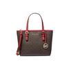Bolsa Tote de Couro com Logo Mk Jet Set Feminina Marrom Escuro Vermelho Fogo 35T9GTVT0B-FLAME
