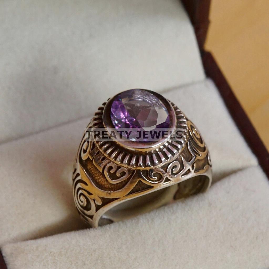 Alexandrite Oval Cut  Gemstone With 925 Sterling Silver Ring For Men's #A602 JL375656785173