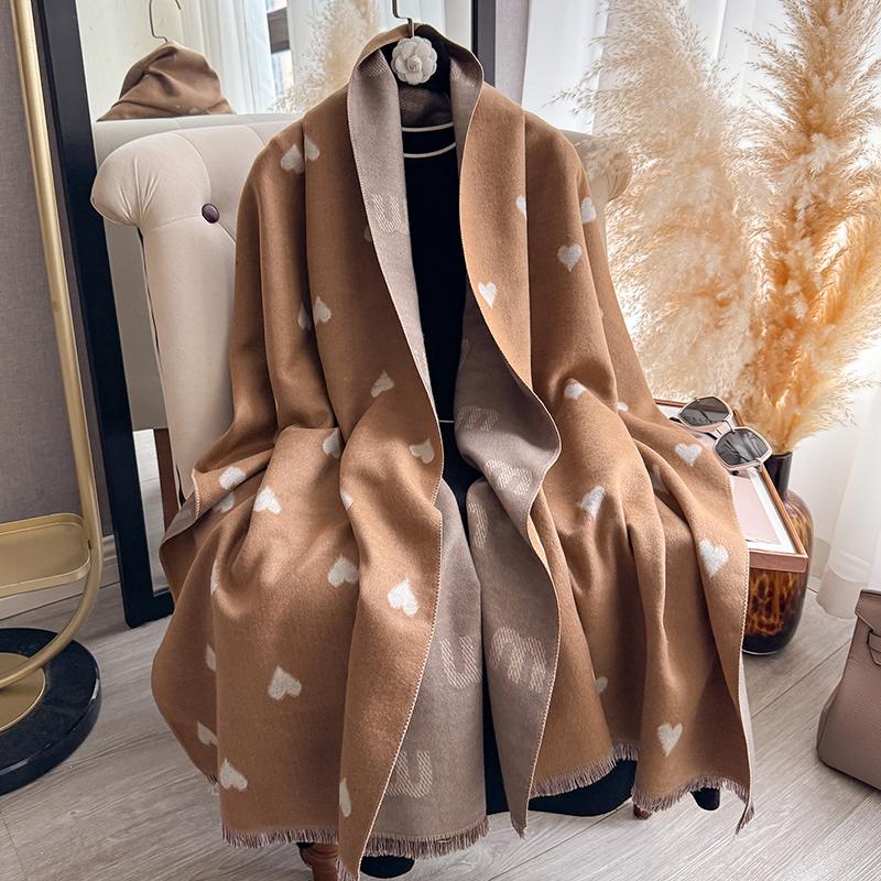 

Women S Autumn Winter Faux Cashmere Scarf Shawl Wrap - Heart Jacquard Pattern, Warm Neck Guard, Doubles As Blanket
