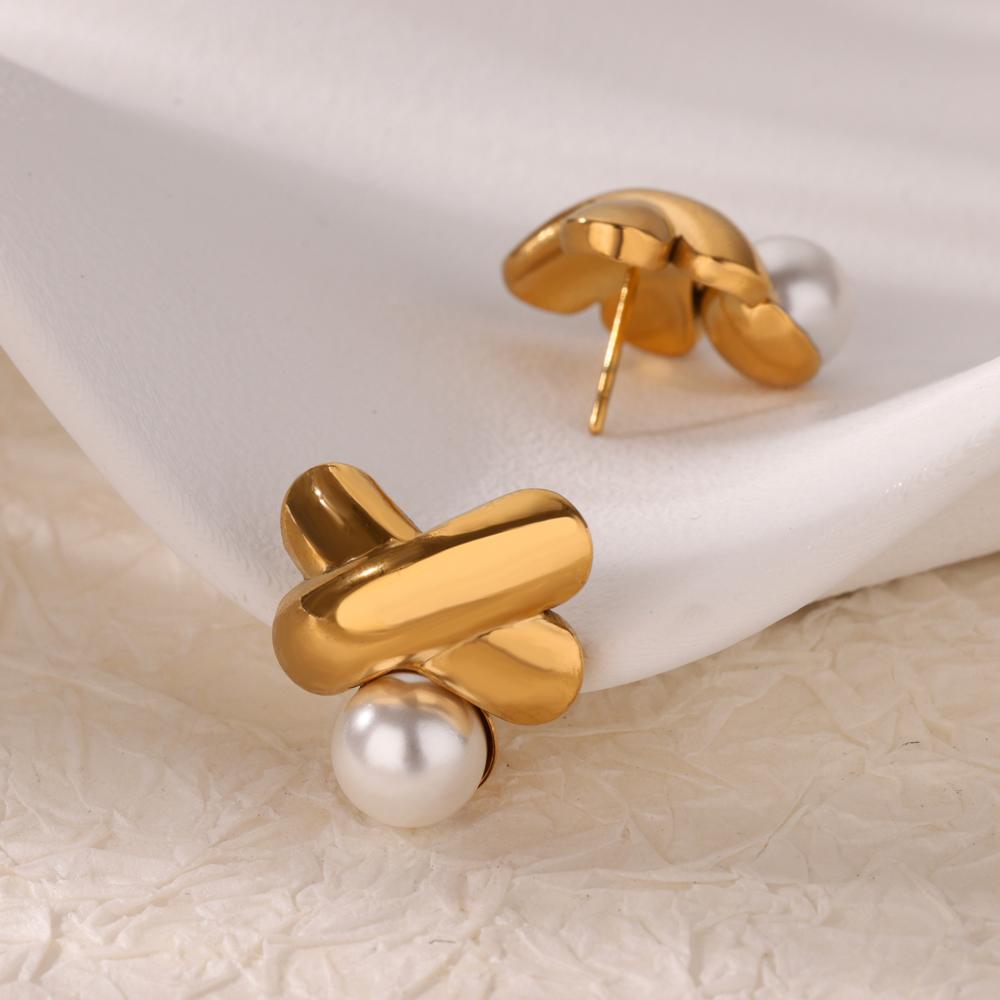 Vintage Geometrische Perlen-Steckohrringe Für Damen Goldfarbe Edelstahl Schmetterling Ohrring Hochzeit Weihnachten Schmuck Geschenk Bff