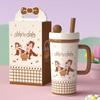 Large Capacity Cartoon Animal Mug with Lid Straw Cup Gift Box Water Cup High Value Portable Box Set Gift