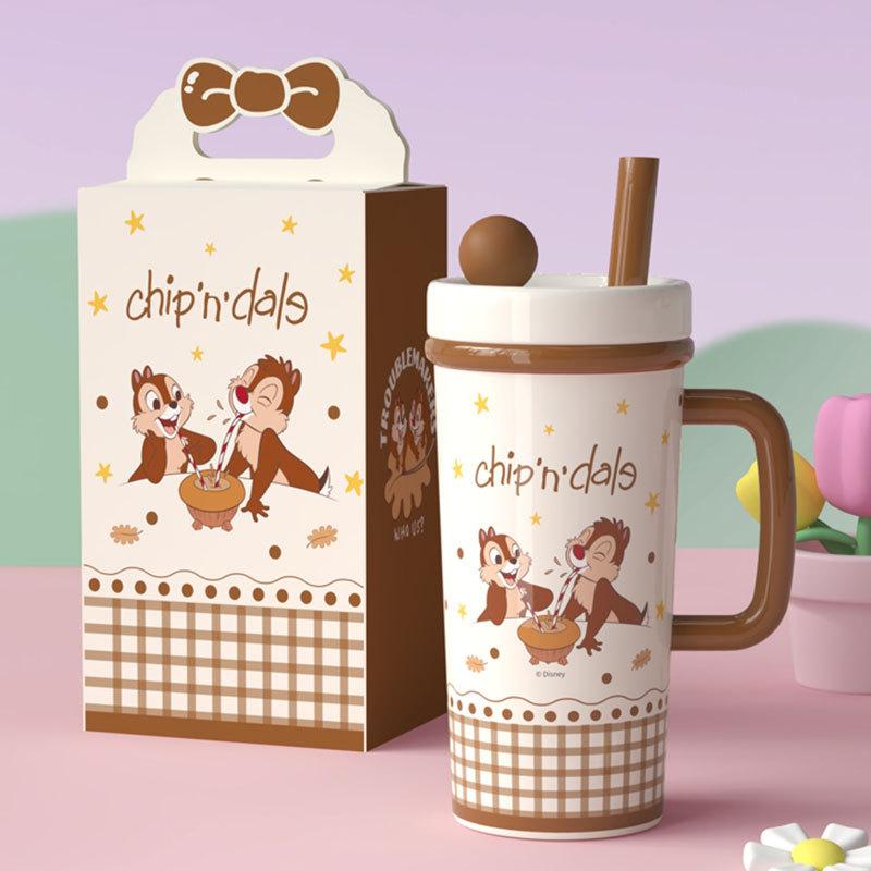 Large Capacity Cartoon Animal Mug with Lid Straw Cup Gift Box Water Cup High Value Portable Box Set Gift