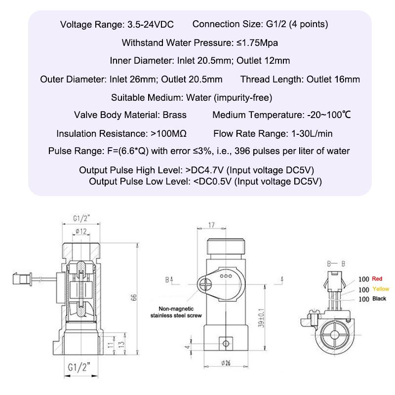 Brass Water Flow Sensor Hall Effect Flow Meter Liquid Flow Rate Sensor Brass Flow Switch Digital Monitoring Detector