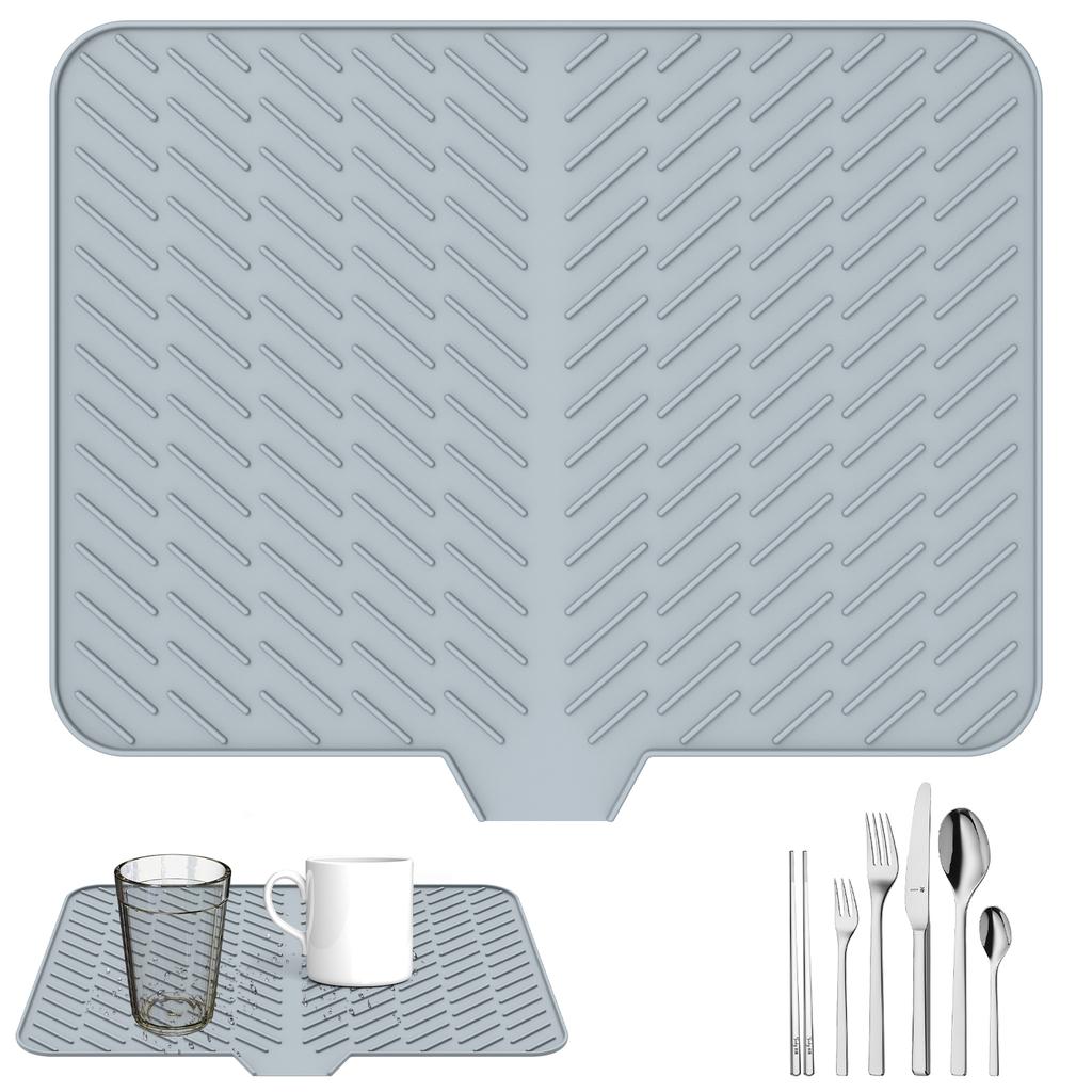 Silicone Dish Drying Mat for Kitchen Counter, Non-Slip Drain Pad with Built-in Drain, Heat Resistant Dish Drying Pad