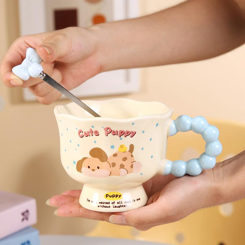 

Cute milk fufu ceramic bread sticks mug with lid household breakfast milk oat cup gift 301-400ml