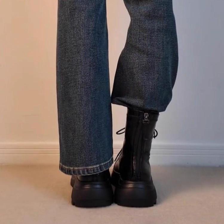 Cowhide version~ British style retro platform Martin boots women's autumn and winter 2025 new lace-up heightening thin boots short boots