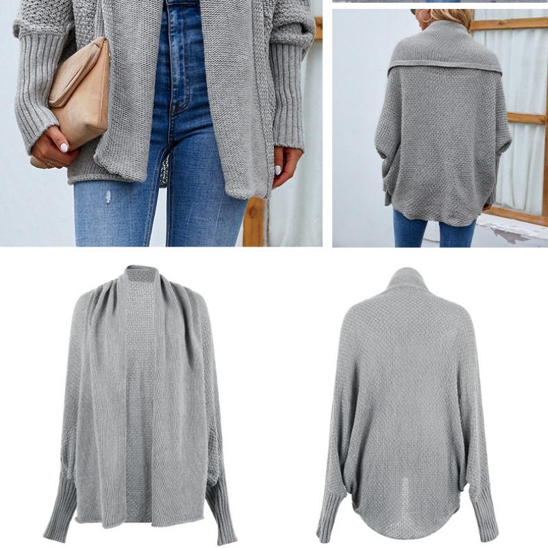 Dámsky ležérny pletený jednofarebný sveter s netopierími rukávmi na jeseň/zimu 2023