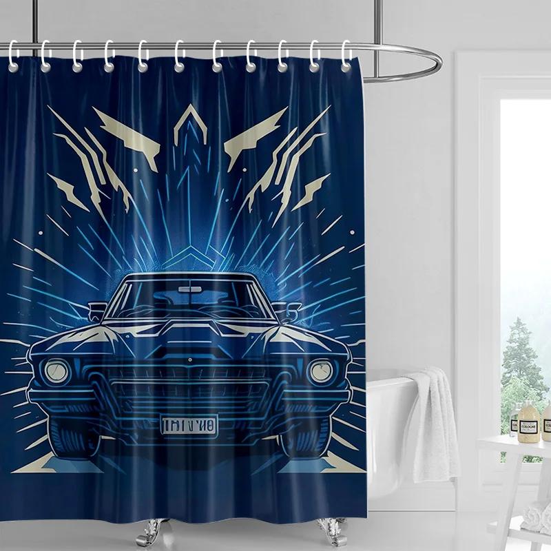 Car Pattern Shower Curtain Waterproof Bathroom Partition Curtain Bathroom Shower Curtain Hooks 90X180Cm 180X200Cm