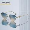 Cat Eye Rimless Sunglasses 2501: Stylish European & American Faceted Snake Head Design with UV Protection for Women