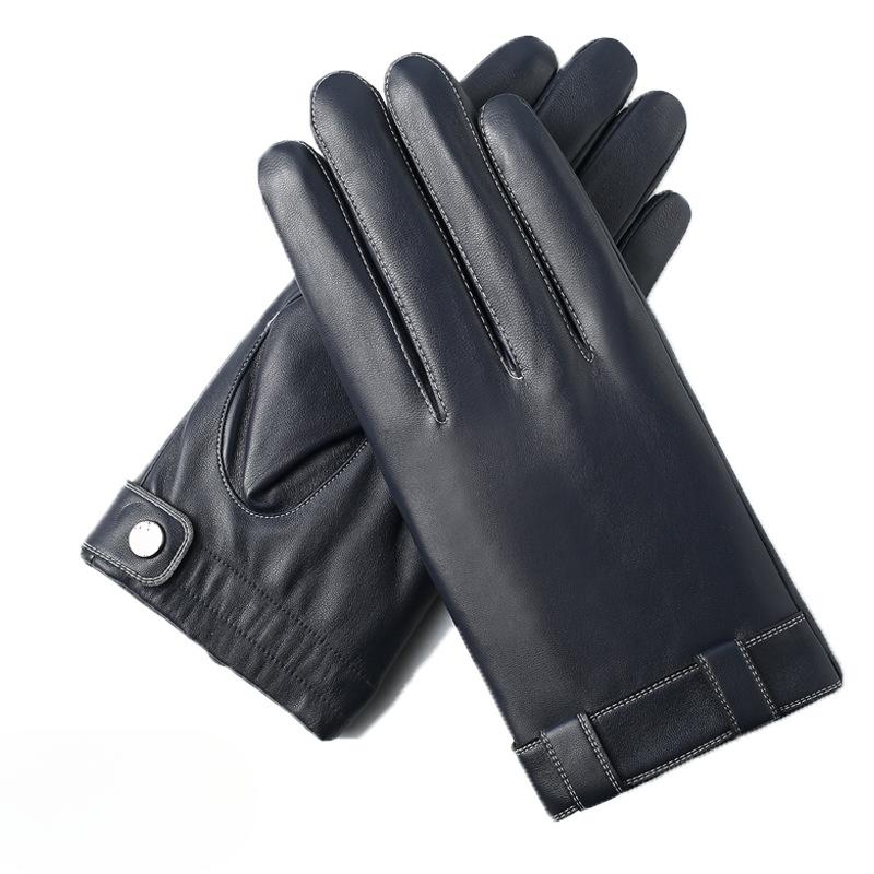 Leather Gloves for Men In Autumn and Winter Washing Leather PU Plus Velvet Warm Driving Motorcycle Touch Screen