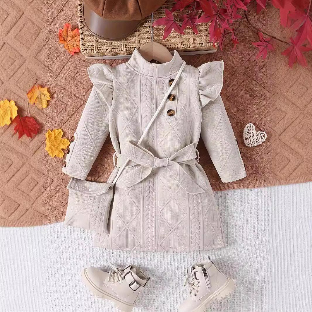 

Платье принцессы с фактурными рукавами и складками для девочек в стиле евро-американской осени/зимы 2024 года с сумкой 4 Years / 100 cm абрикосовый