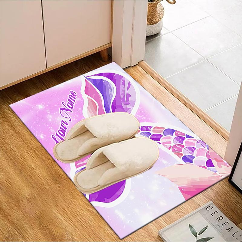 1PC Custom Name Mermaid Tail Fantasy Art Theme Floor Mat Ideal for Living Room, Game Rooms, Office, Bedroom Floor Mat Playful Design