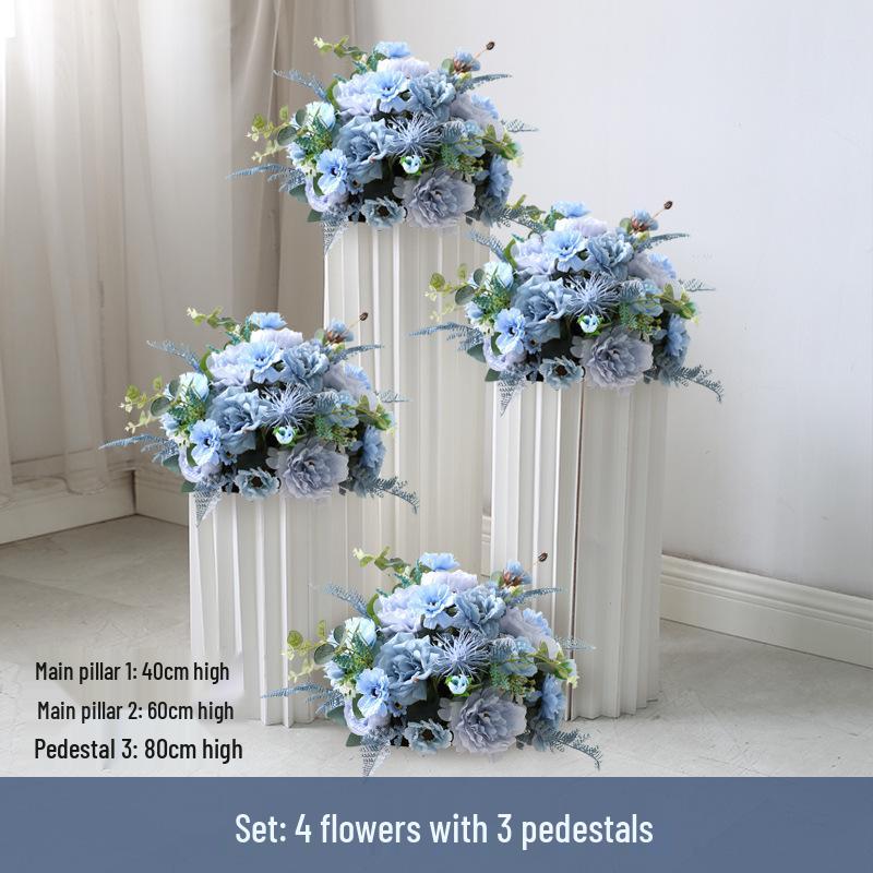 Artificial Flower Column Wedding Decorations with Car Delivery Ceremony and Roman Style Welcome Board