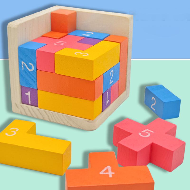 Colorful Wooden Blocks Puzzles,Classic Luban Lock Cube 3D Puzzle Toys, Intellectual Game For Children And Adults