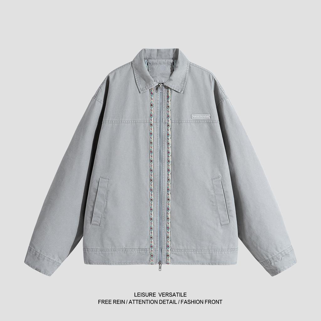 American Retro Jacket Men's Spring and Autumn Lapel Casual Cotton Work Clothes Washing Old Jacket Loose Top
