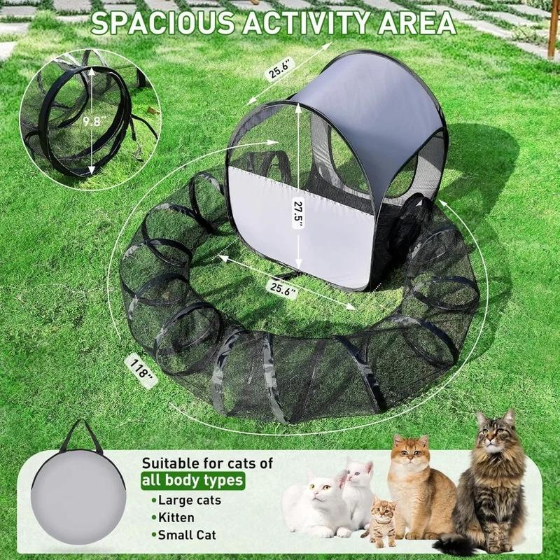 Outdoor cat game fence with tunnel - Foldable pet game fence, suitable for backyard and camping