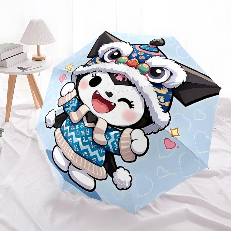 

1pc Lion Dance Costume with Automatic Opening/Closing Umbrella - Portable Three-Fold Design, 8-Bone Iron Frame Outdoor Umbrella, Festival Gift for Fan