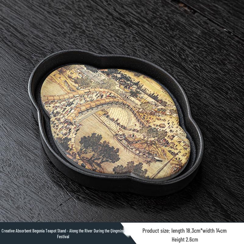 Vintage Black Pottery Absorbent Tea Tray