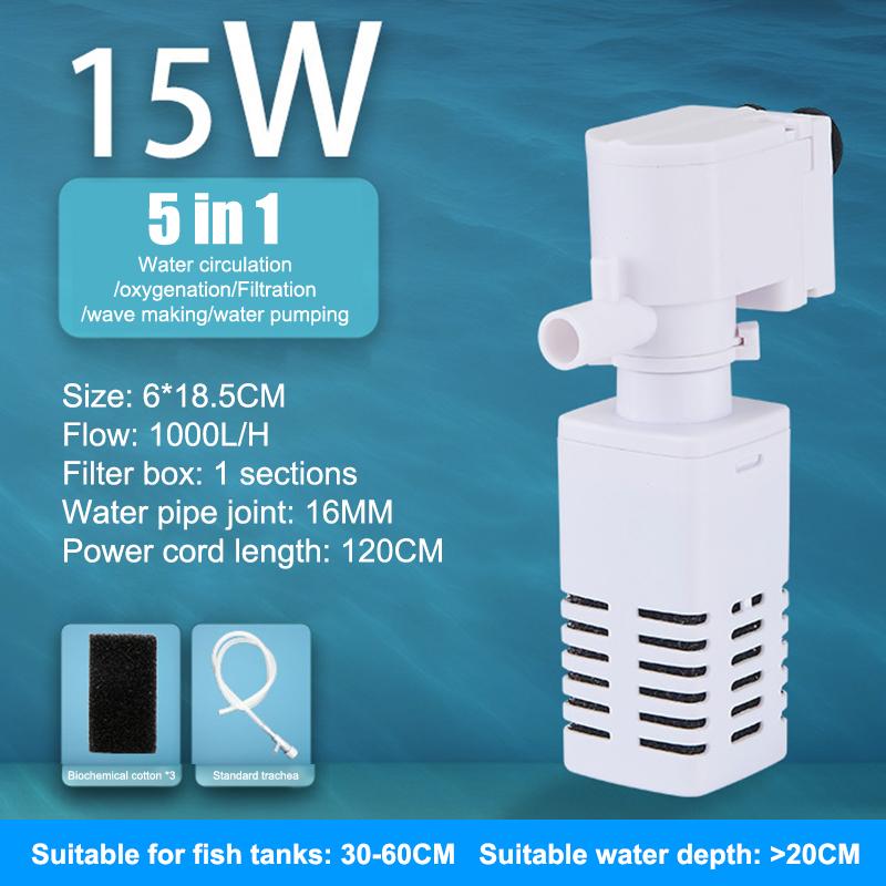 5 In 1 Aquarium Filter Pump Fish Tank Submersible Air Oxygen Aerator Aquarium Air Pump Water Circulation Changer Pump Wave Maker