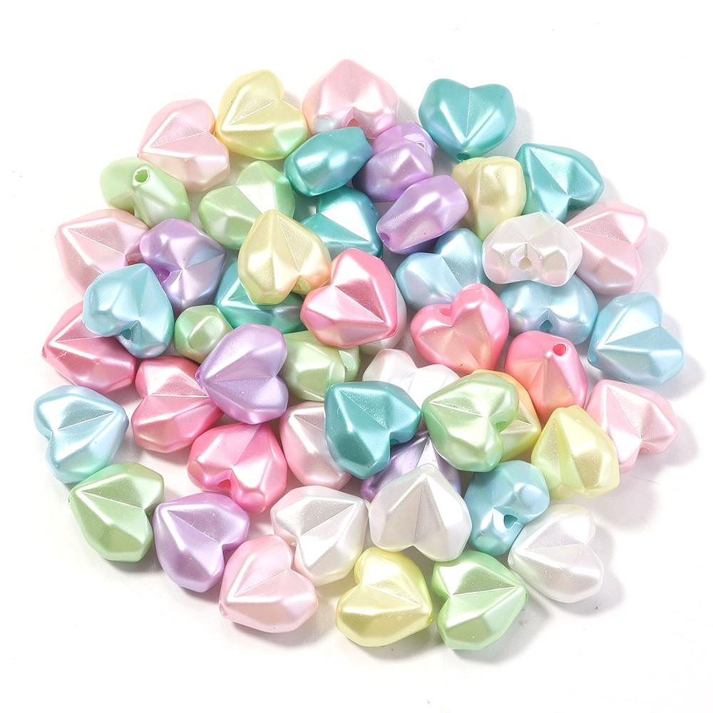 50pcs 13x14mm Heart Acrylic Beads Shiny Mixed Color Faceted Love Heart Loose Beads For Jewelry Making DIY Necklace Phone Chain