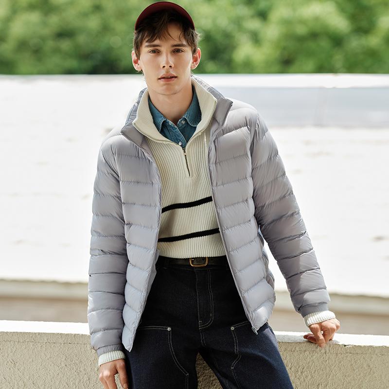 Down Jacket Men Three-Proof Lightweight Short Jacket Winter Warm Solid Color Versatile Collar Top