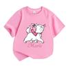 Kids Boys Girls Crew Neck Short Sleeve 100% Cotton T-Shirt, Cute White Cartoon Cat Print Casual Soft Breathable Summer Tee for Daily Wear School Holid
