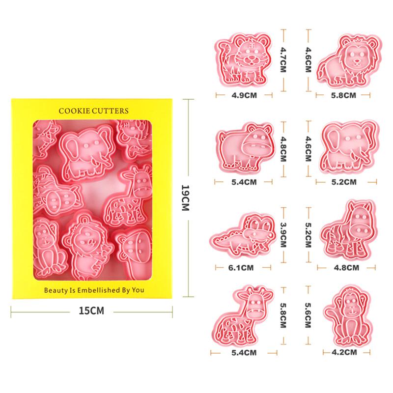8Pcs Set Cookies Cutters Dinosaur Plastic Cartoon Pressable Biscuit Mold Confectionery Cookie Stamp Baking Pastry Bakeware Tools