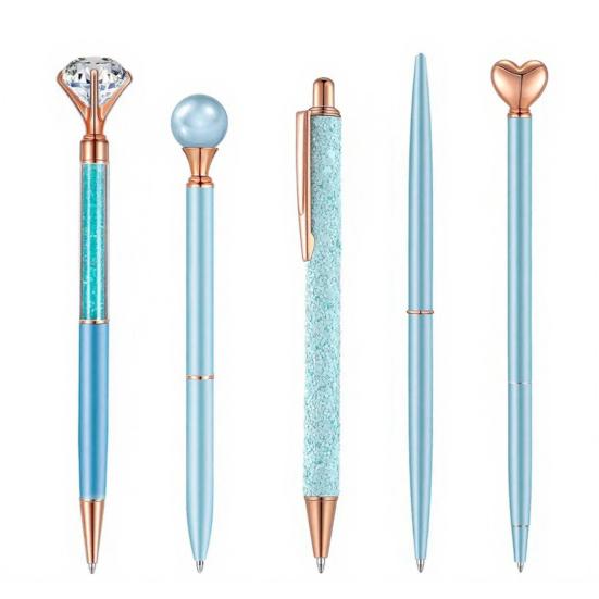 Metal Diamond Ballpoint Pen 5PCS Pens, with Sparkling Rhinestone Decor, Luxury Glitter Writing Smooth Press Mechanism Pen, for Kids Adults Stationery
