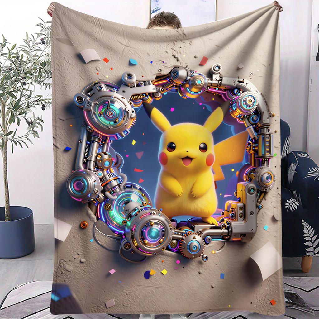 1PC Pokemon Cyberpunk Pikachu Rainbow Print Fleece Blanket for Adult Quality Soft Warm Universal Blanket for Travel Office Home