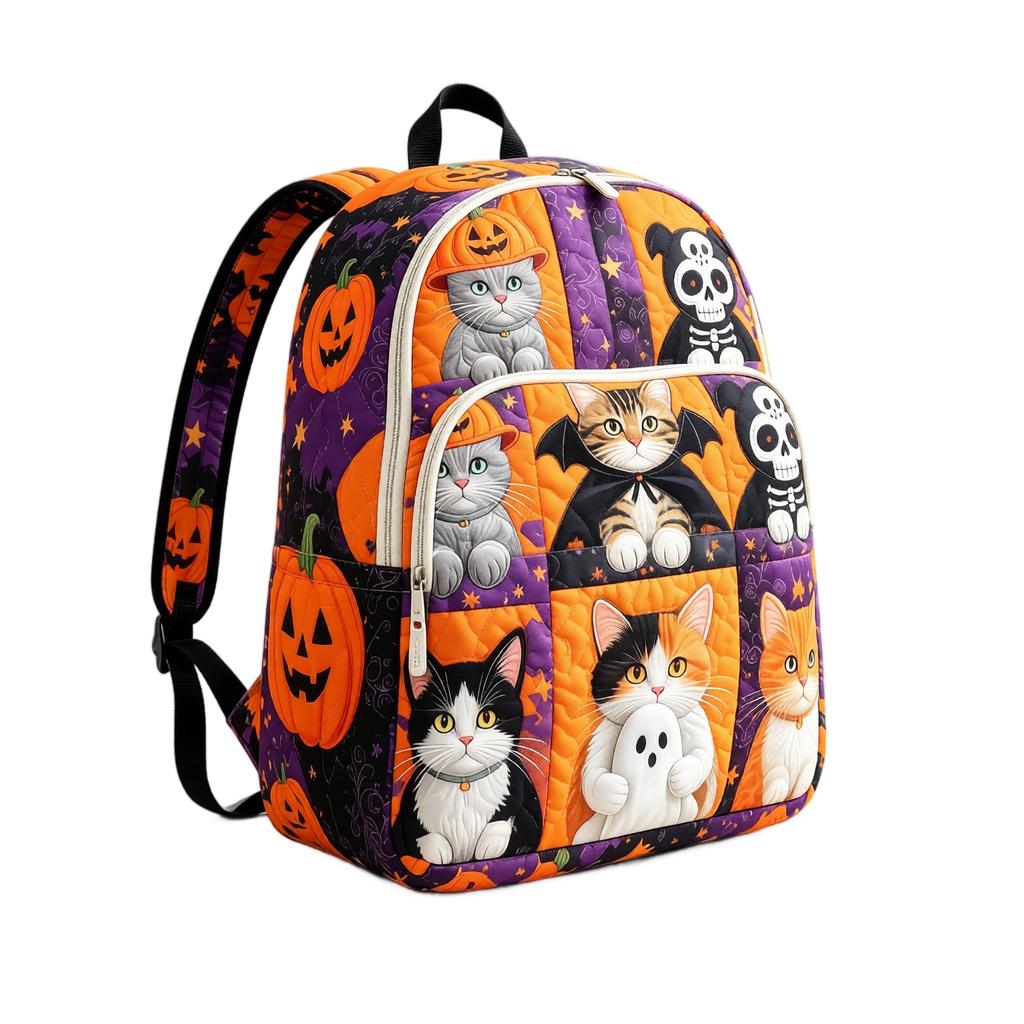 Gesteppter Halloween-Rucksack für Damen, lässiger Rucksack mit großem Fassungsvermögen für Schule, Reisen und den täglichen Gebrauch