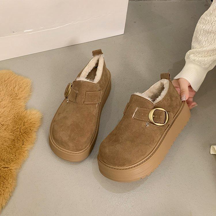 Fashion Platform Women's All-inclusive Velvet Insulation and Heightening Autumn and Winter 2025 New Mary Jane Cotton Shoes