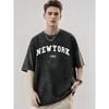 Herren- & Damen-Übergroßes Schweres 240g Reines Baumwoll-T-Shirt mit New York City Aufdruck - Oversize Lockerer Schnitt Abfallende Schulter Streetwear T-Shirt Geeignet für