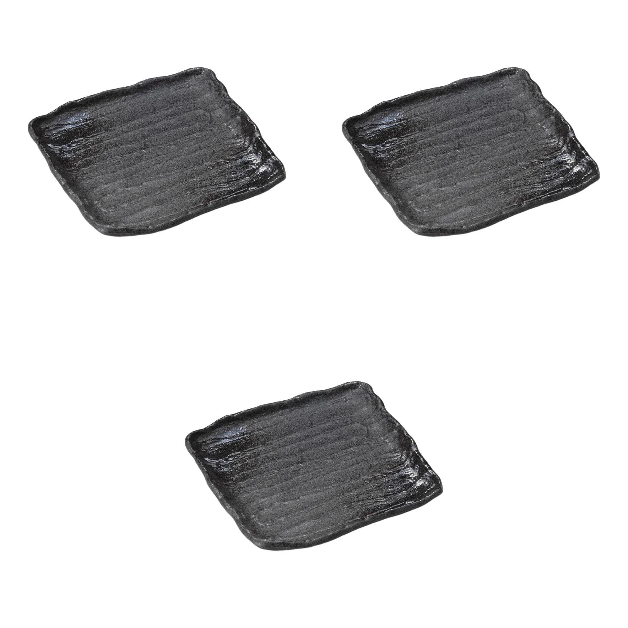 

Set of 3 Black Sand 22cm Square Plates x x Square Plates Setomonohonpo Gold-Blown Rough-Sawn [22.7 22.5 2.5cm] (Medium)