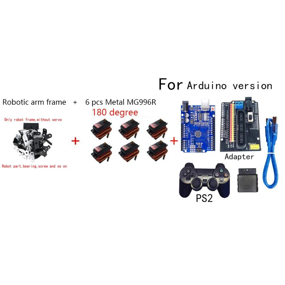 360 Degrees 6 DOF Robot Metal Alloy Mechanical Arm Claw Kit MG996R for Arduino Robotics Kit Educational Ps2 Programmable Toys