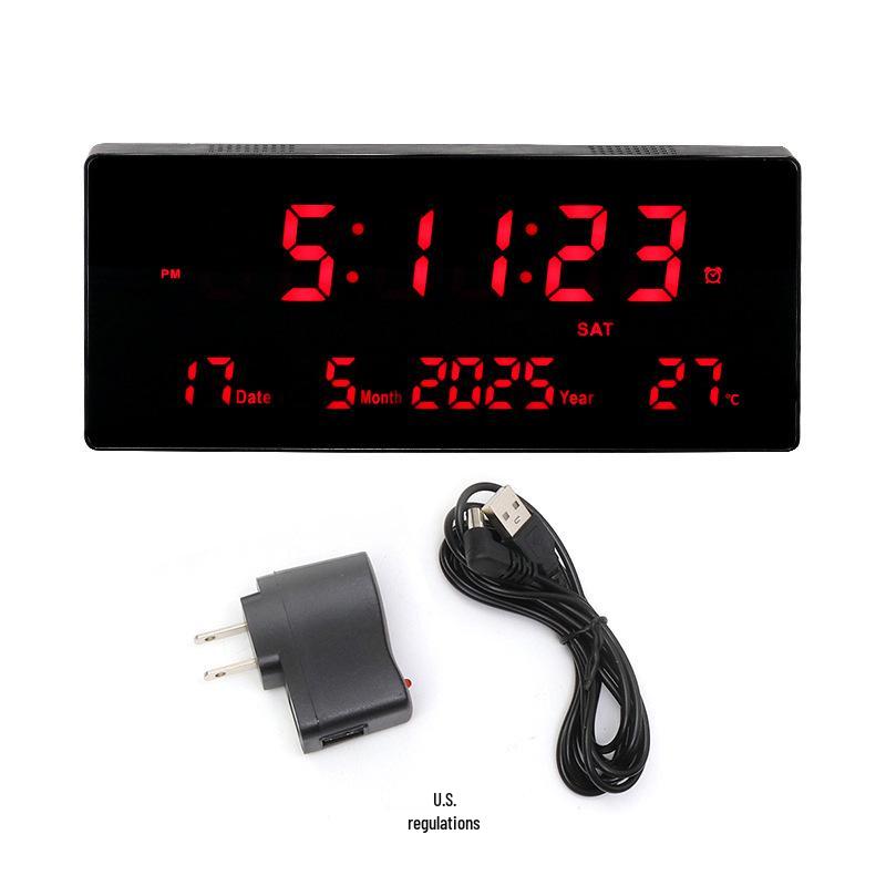 Wall-mounted LED Perpetual Calendar Clock with Temperature and Night Light
