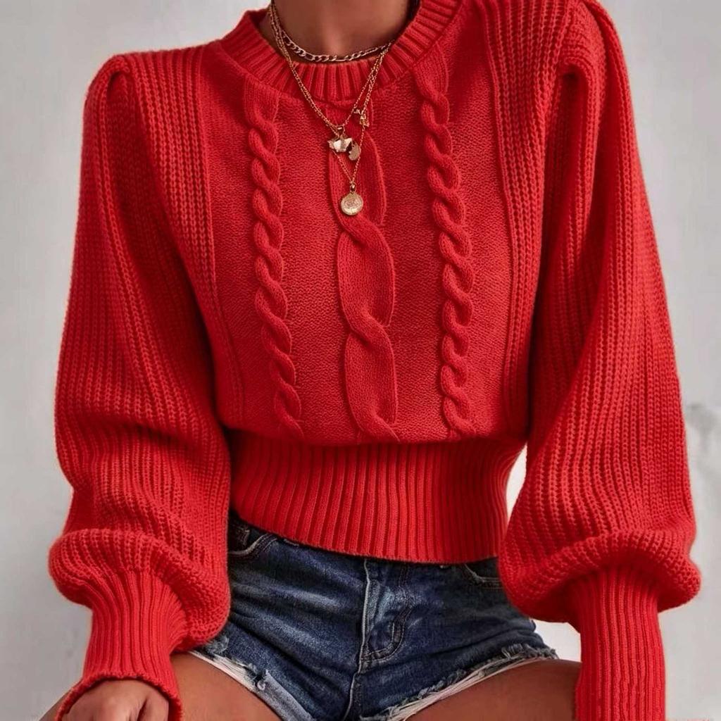 Sweater Fashion Versatile Autumn New Crew Neck Twist Knitted Sweater Women's Loose Solid Color Pullover