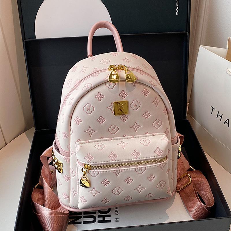 Hong Kong Style Retro Trendy Brand New Korean Version Backpack Trendy Backpack Simple Niche Embossed Backpack Girls' Travel Bag