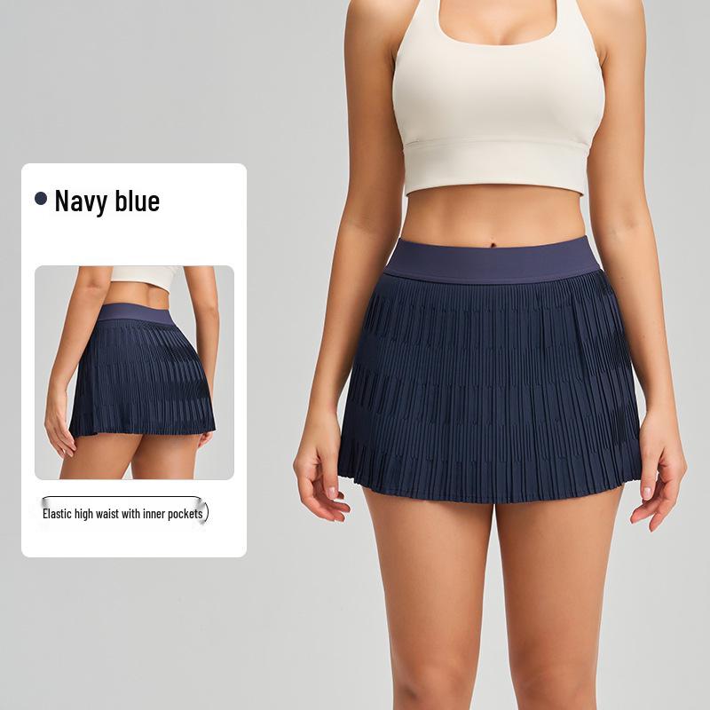 

Women s Anti-bacterial High-waisted Pleated Tennis Skirt with Slimming Yoga Shorts Lining Extra Large