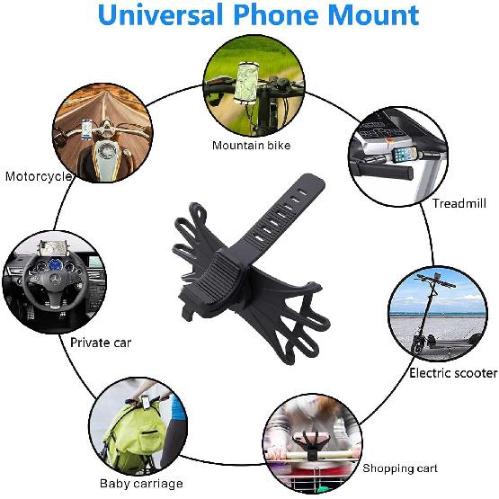 Bike Phone Mount 2 Pack, Universal Motorcycle Phone Holder For Bike, 360°Rotation Silicone Bicycle Phone Holder Handlebar Phone Mount Compatible