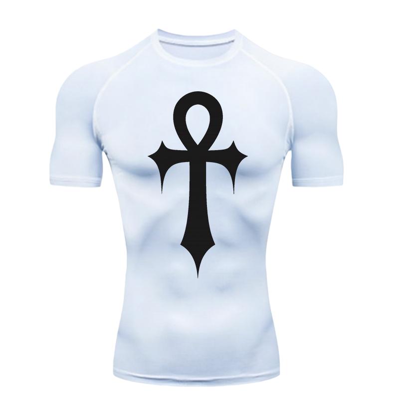 Cross Pattern Design Men's Sports T-shirt Training Fitness Compression Short Sleeve Rashguard for Men Gym Workout Athletic Tees