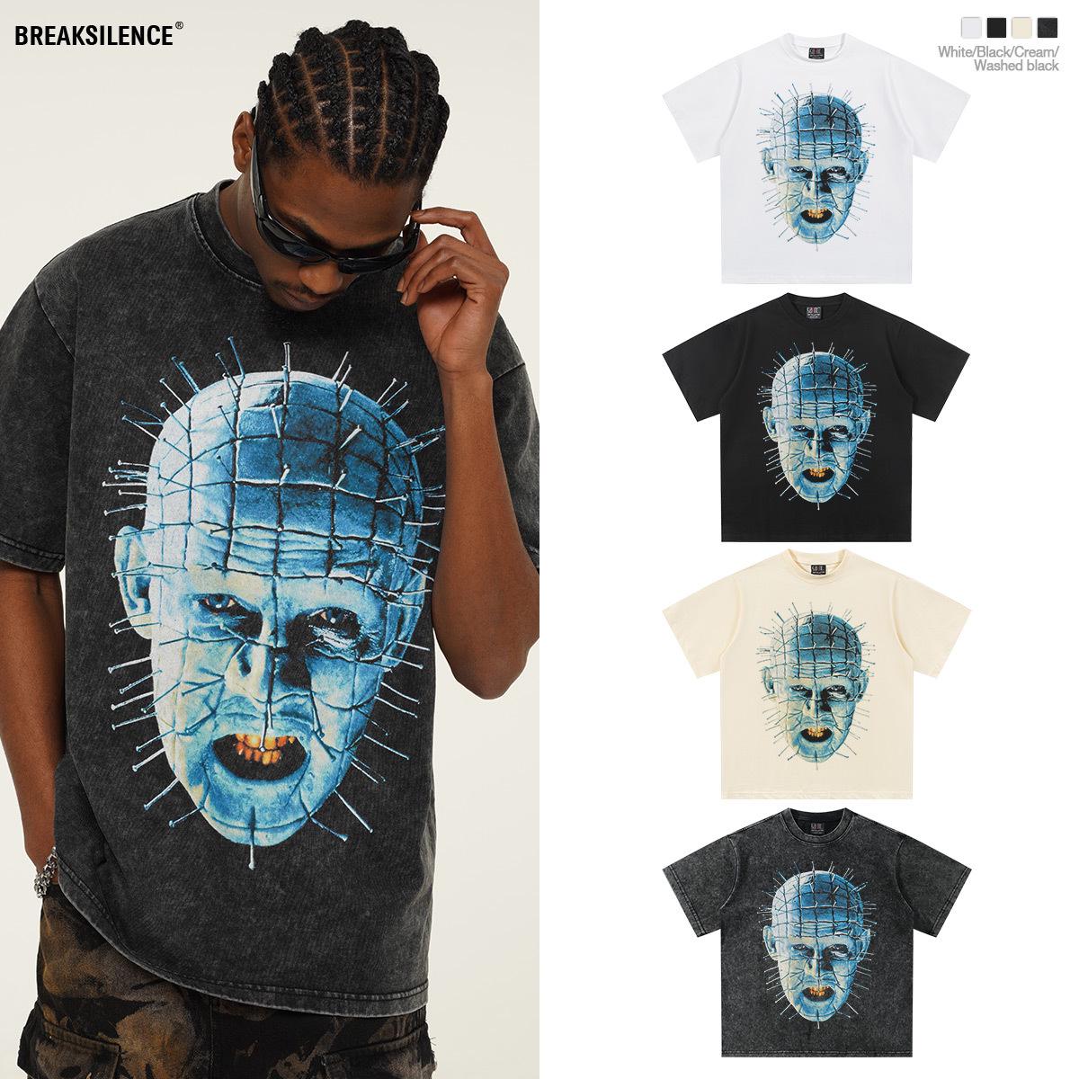 

2025 Spring/Summer American Retro Washed Vintage Print Heavyweight Cotton T-Shirt M вершковий