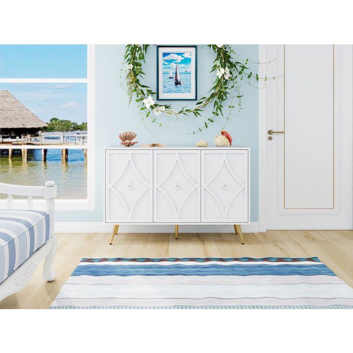 Meuble d'appoint - MUVOE - Buffet 3 portes - Blanc - MDF massif - Pieds dorés