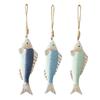 Mediterranean Vintage Wooden Fish Decoration Farmhouse Rustic Nautical Home Restaurant Wall Art Fish String Hanging Ornament Pendant