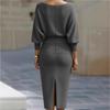 Fashion Pleated Batwing Sleeve Midi Dress for Women, Casual Evening Party Dress for European American Market