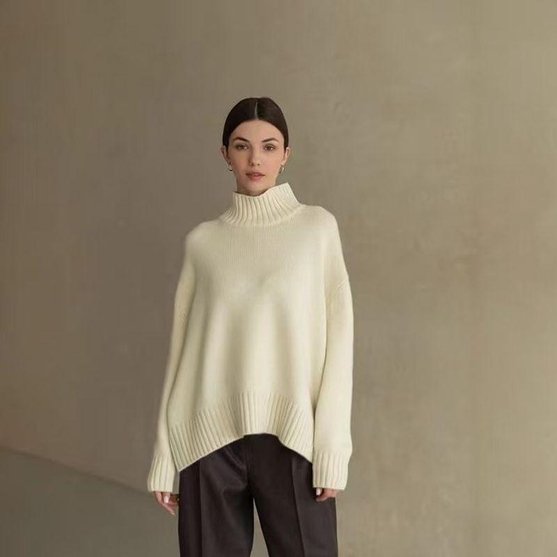 

Fashion Wind Fashion Loose Pure Color Turtleneck Knitting Sweater High Neck Solid Color Sweater White M