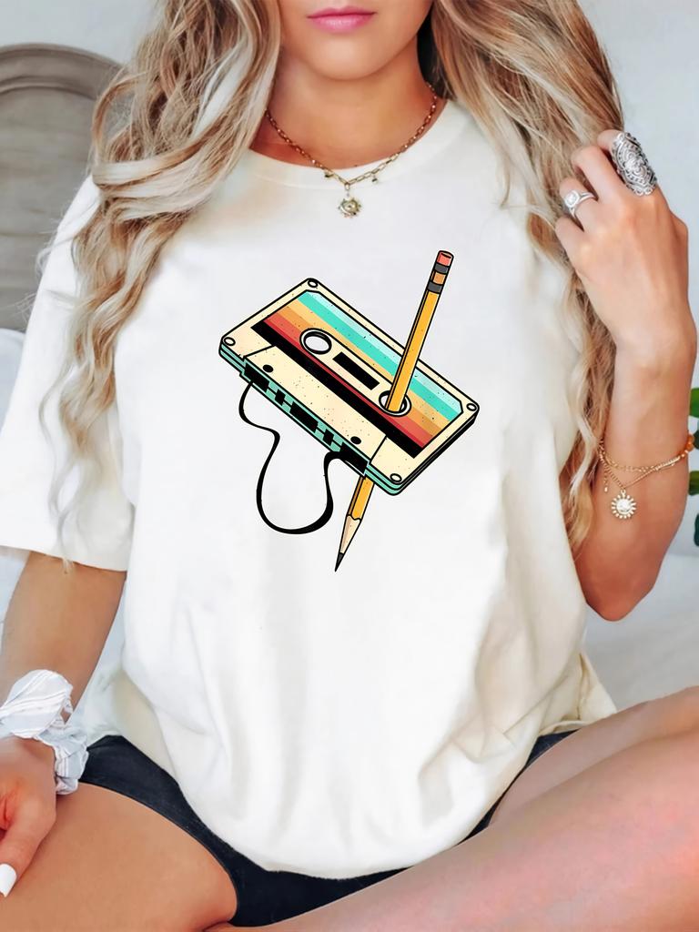 Retro Cassette Tape TShirt Vintage 80s 90s Style Womens Retro Cassette Tape Graphic Colorful Tape Design Aesthetic Clothes