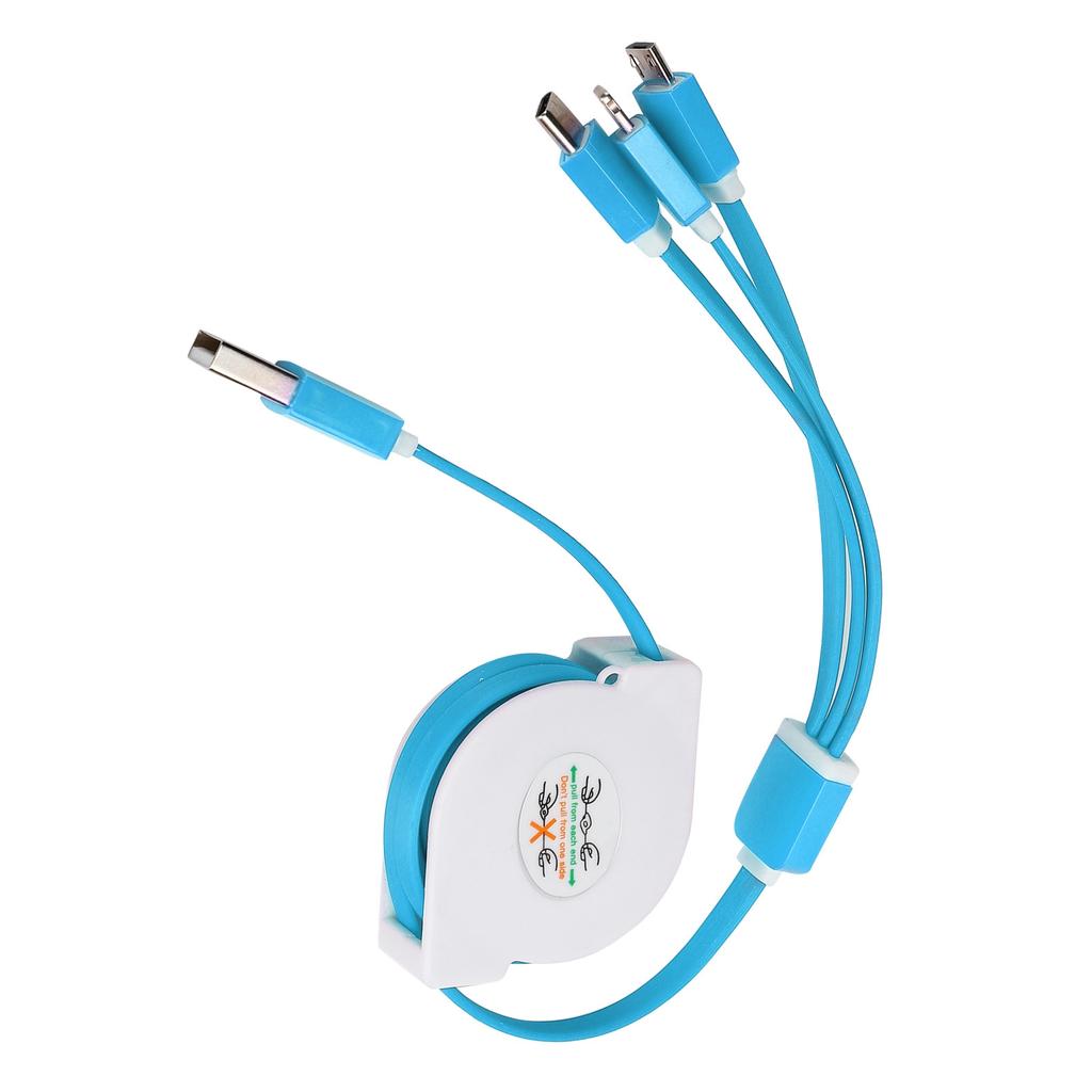 3 in 1 USB Retractable Cable Multiple Charging Cord Adapter for IOS Type C Micro PortBlue