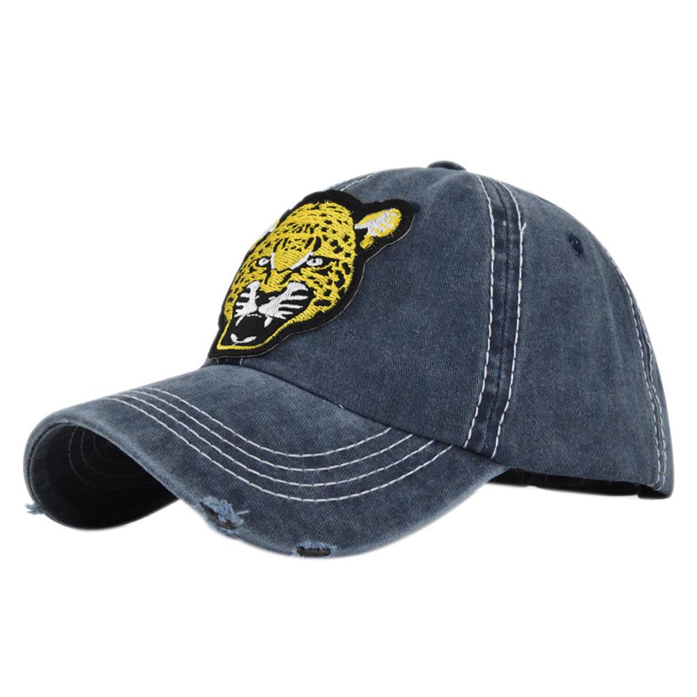 Leopard Embroidered Baseball Cap Letter Embroidered Duck Tongue Ancient Distressed Hat Sun Hat Hip Hop Hat