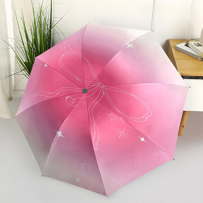 1pc Pink Gradient Bow with Hearts Umbrella with Plastic Handle,Vibrant Cartoon Pattern,Multi-functional UmbrellaPT118